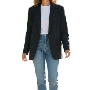 Norma Kamali Boyfriend Jacket Black White Pinstripe Size 4 Blazer Excellent